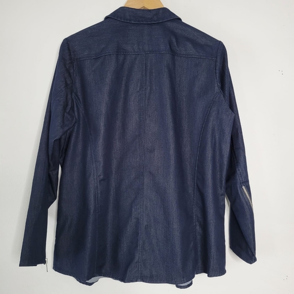 Venezia Jeans Women Full Zip Jacket Size 14 Blue Denim Stretch Biker Lightweight - Picture 10 of 10